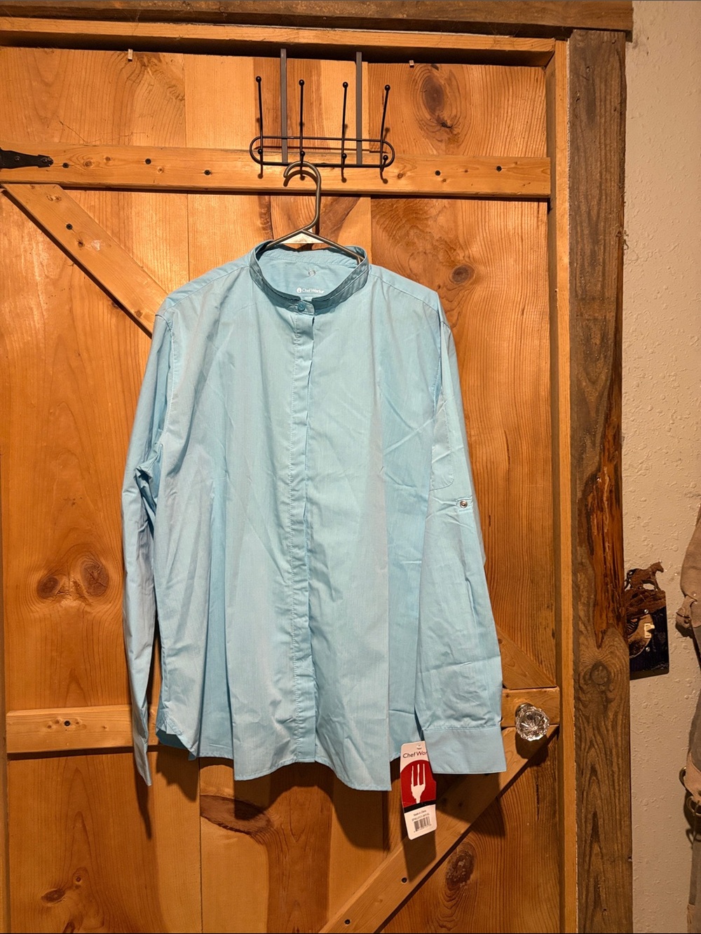 Light Blue Mandarin Collar Shirt Jacket by Chef Works